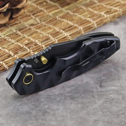Defcon Linerlock Knife Black Gold TD004F-2 - 3.25-Inch Black Coated 14C28N Sandvik Stainless Blade With Gold Accents by Defcon