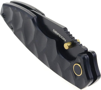 Defcon Linerlock Knife Black Gold TD004F-2 - 3.25-Inch Black Coated 14C28N Sandvik Stainless Blade With Gold Accents by Defcon