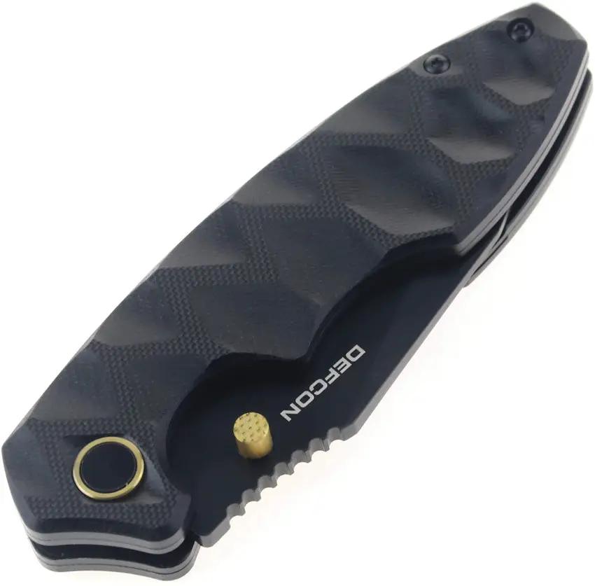 Defcon Linerlock Knife Black Gold TD004F-2 - 3.25-Inch Black Coated 14C28N Sandvik Stainless Blade With Gold Accents by Defcon
