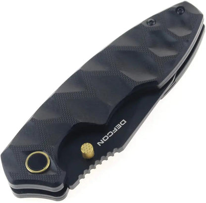 Defcon Linerlock Knife Black Gold TD004F-2 - 3.25-Inch Black Coated 14C28N Sandvik Stainless Blade With Gold Accents by Defcon