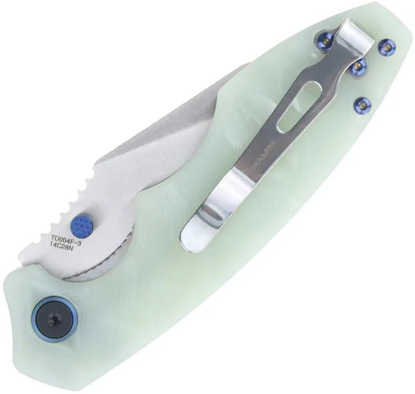 Defcon Linerlock Jade TD004F-3 - Jade G10 Handle with Satin 14C28N Sandvik Blade and Pocket Clip by Defcon