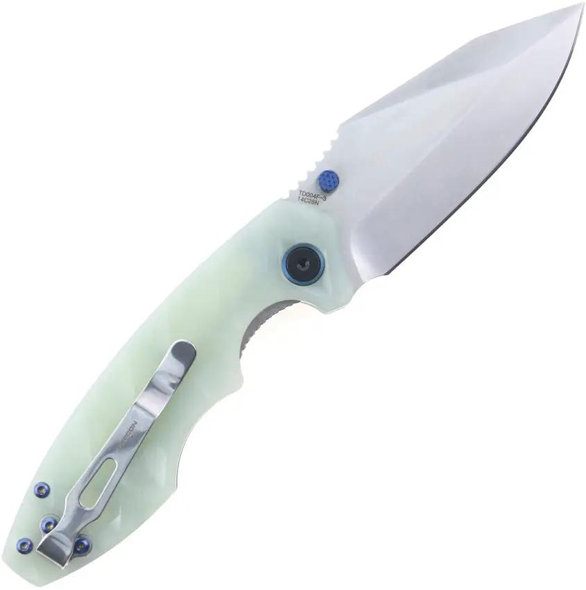 Defcon Linerlock Jade TD004F-3 - Jade G10 Handle with Satin 14C28N Sandvik Blade and Pocket Clip by Defcon