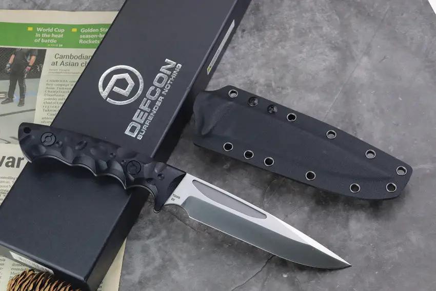 Defcon Tactical Fixed Blade TD008 - Satin D2 Steel 6.25in Blade, Full Tang, Black G10 Handle, Kydex Belt Sheath by Defcon