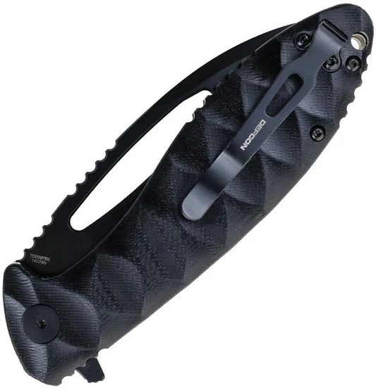 Defcon Tactical Linerlock Folding Knife - Black Coated 14C28N Sandvik Blade G10 Handle Extended Tang by Defcon