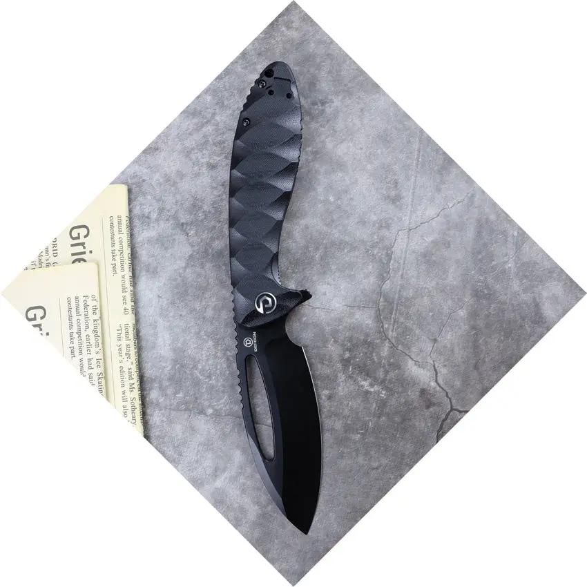 Defcon Tactical Linerlock Folding Knife - Black Coated 14C28N Sandvik Blade G10 Handle Extended Tang by Defcon