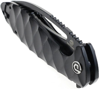 Defcon Tactical Linerlock Folding Knife - Black Coated 14C28N Sandvik Blade G10 Handle Extended Tang by Defcon