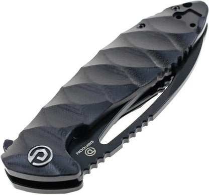 Defcon Tactical Linerlock Folding Knife - Black Coated 14C28N Sandvik Blade G10 Handle Extended Tang by Defcon