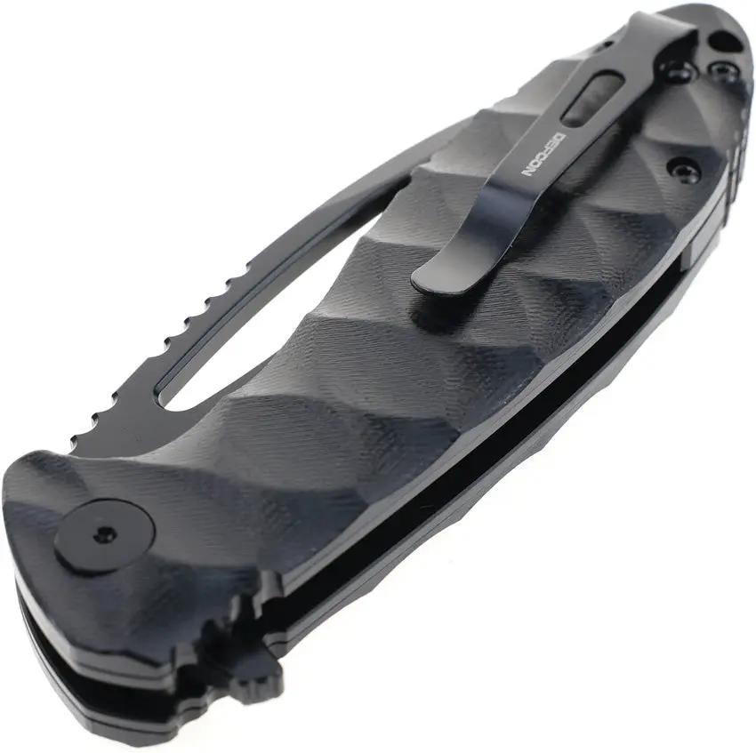 Defcon Tactical Linerlock Folding Knife - Black Coated 14C28N Sandvik Blade G10 Handle Extended Tang by Defcon