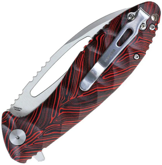 Defcon Tactical Linerlock Red TD009FRD - Satin Finish 14C28N Sandvik Blade With Extended Tang G10 Handle by Defcon