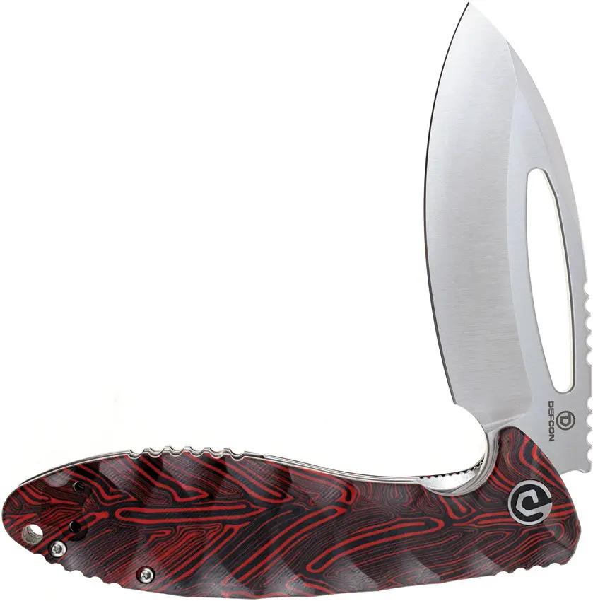 Defcon Tactical Linerlock Red TD009FRD - Satin Finish 14C28N Sandvik Blade With Extended Tang G10 Handle by Defcon