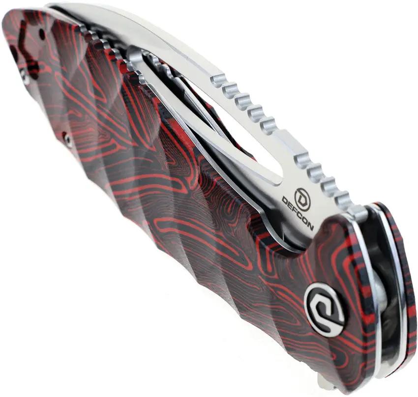 Defcon Tactical Linerlock Red TD009FRD - Satin Finish 14C28N Sandvik Blade With Extended Tang G10 Handle by Defcon