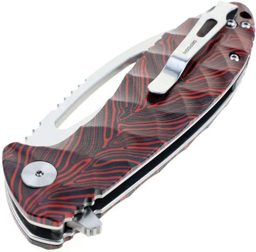 Defcon Tactical Linerlock Red TD009FRD - Satin Finish 14C28N Sandvik Blade With Extended Tang G10 Handle by Defcon