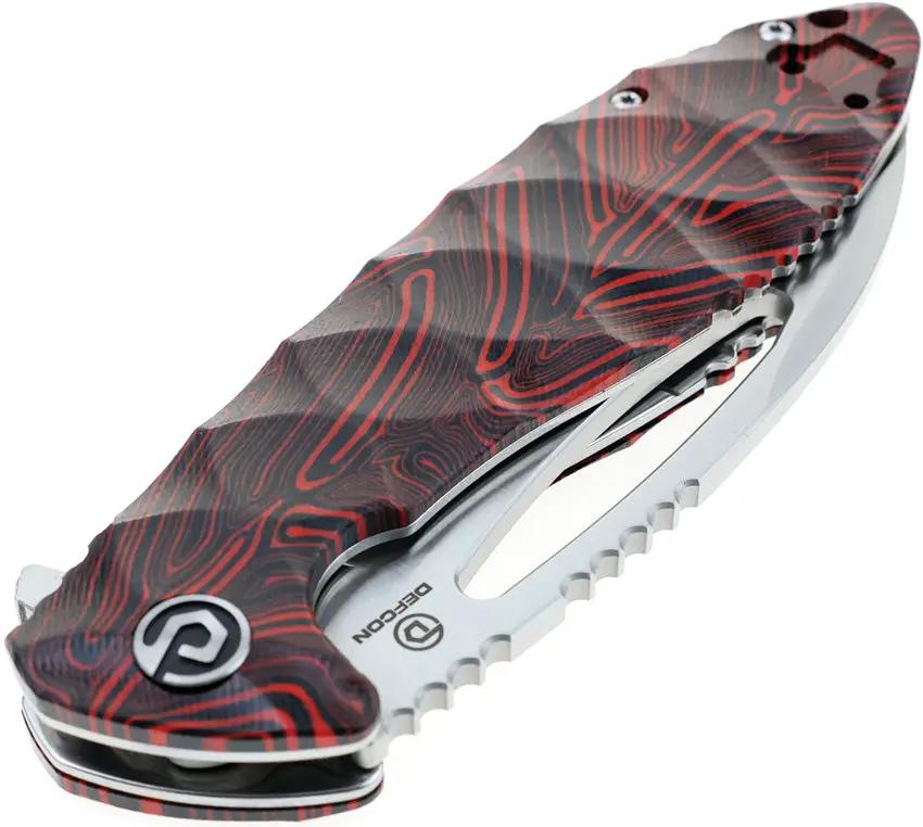 Defcon Tactical Linerlock Red TD009FRD - Satin Finish 14C28N Sandvik Blade With Extended Tang G10 Handle by Defcon