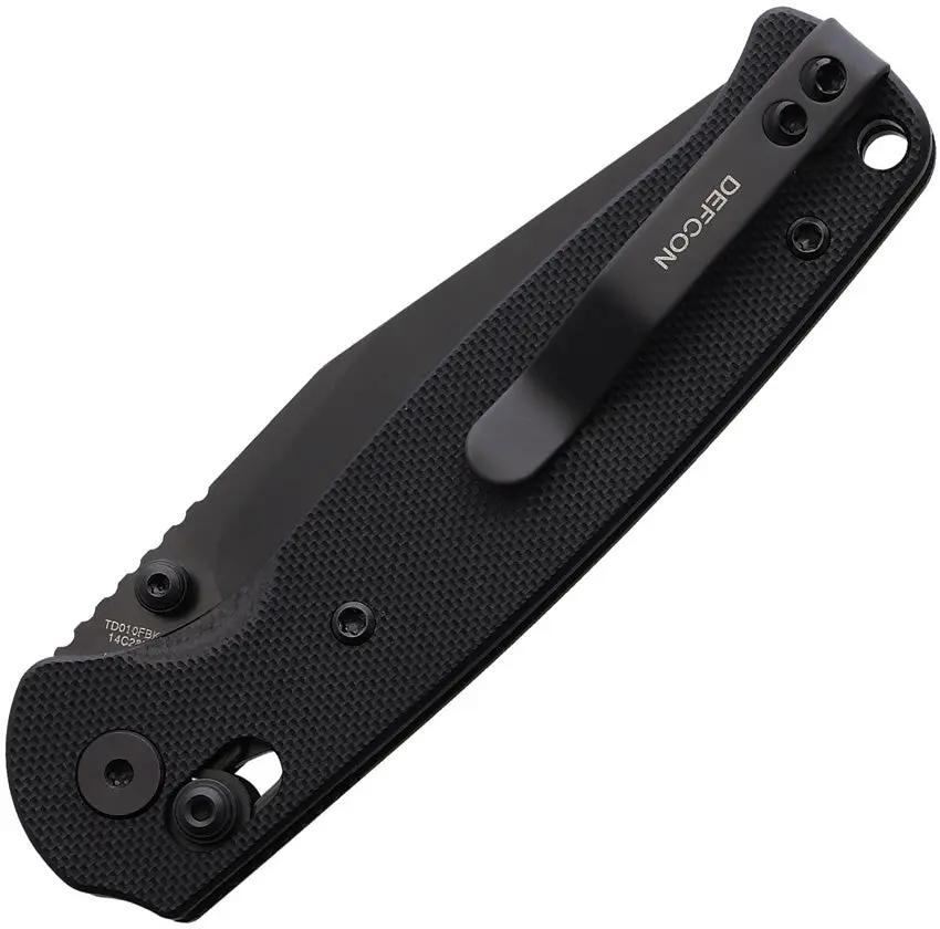 Defcon Ultra Lite Axis Lock - Black CP 14C28N Clip Point Blade G10 Handle Pocket Clip Thumb Stud Lanyard Hole by Defcon