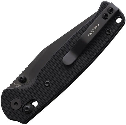 Defcon Ultra Lite Axis Lock - Black CP 14C28N Clip Point Blade G10 Handle Pocket Clip Thumb Stud Lanyard Hole by Defcon