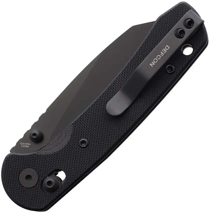 Defcon Ultra Lite Axis Lock Knife - Black Wharncliffe 14C28N Sandvik Steel With G10 Handle And Pocket Clip by Defcon