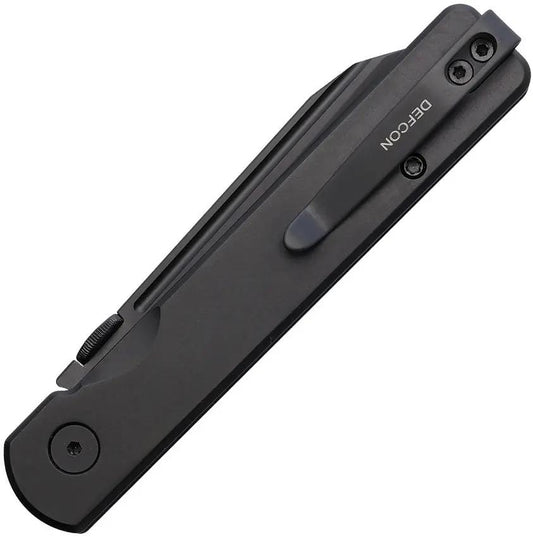 Defcon Operator Button Lock Black TD013BK - Reverse Tanto Blade 14C28N Stainless With Thumb Disk Clip by Defcon