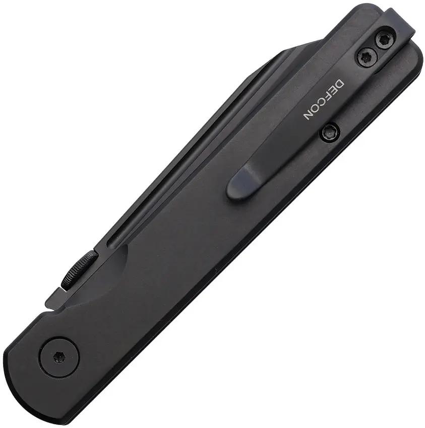Defcon Operator Button Lock Black TD013BK - Reverse Tanto Blade 14C28N Stainless With Thumb Disk Clip by Defcon