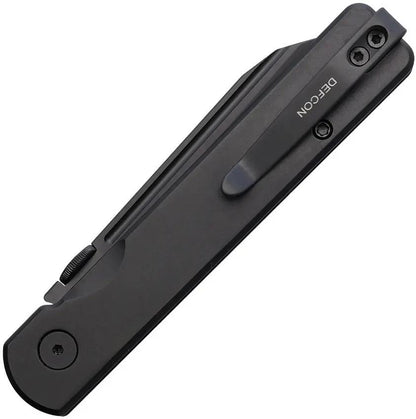 Defcon Operator Button Lock Black TD013BK - Reverse Tanto Blade 14C28N Stainless With Thumb Disk Clip by Defcon