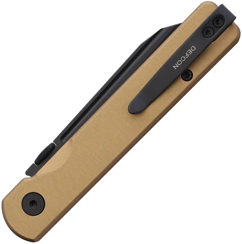 Defcon Operator Button Lock Tan TD013DM - Desert Tan Aluminum Handle With Black 14C28N Stainless Reverse Tanto Blade by Defcon