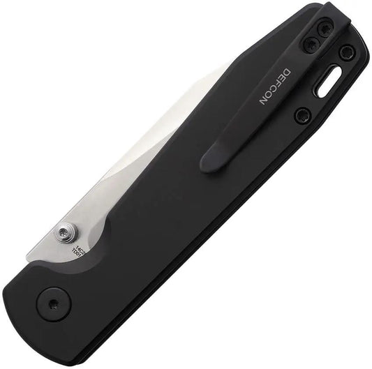 Defcon Tier 1 Button Lock Black Knife TD014BK Satin 14C28N Sandvik Blade Aluminum Handle by Defcon