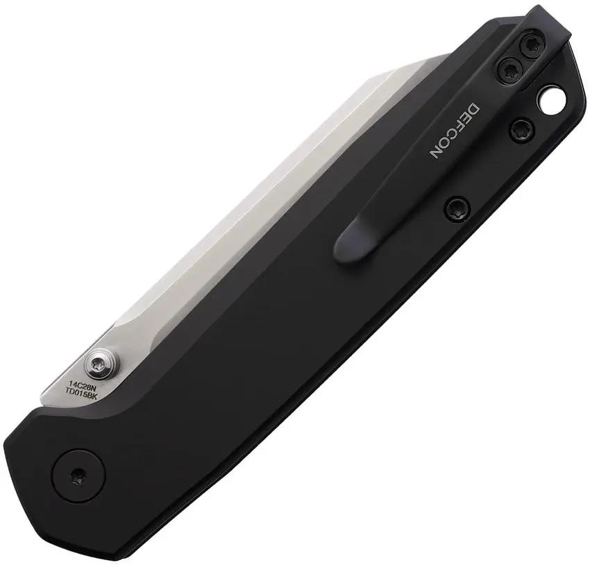 Defcon Tier 2 Button Lock Knife Black Aluminum Handle With Satin 14C28N Sandvik Sheepsfoot Blade by Defcon