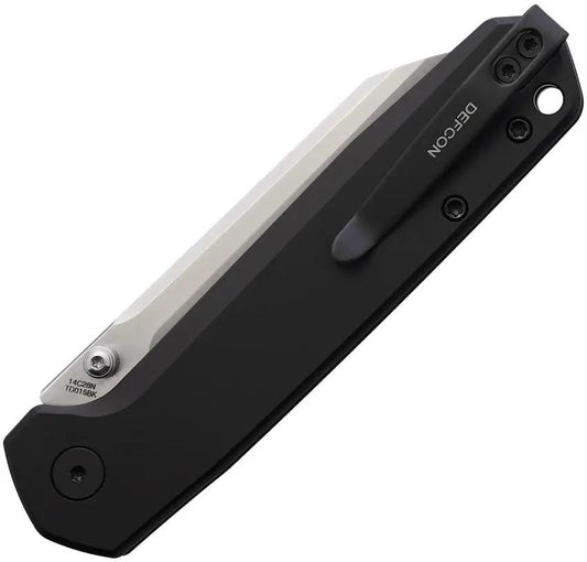 Defcon Tier 2 Button Lock Knife Black Aluminum Handle With Satin 14C28N Sandvik Sheepsfoot Blade by Defcon