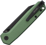 Defcon Tier 2 Button Lock OD Folding Knife - 3.25 Inch Black 14C28N Sandvik Sheepsfoot Blade OD Green Aluminum Handle by Defcon