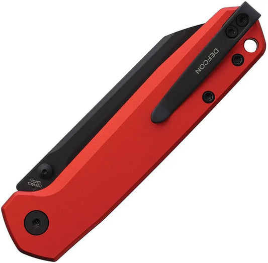 Defcon Tier 2 Button Lock TD015RD - Red Aluminum Handle 14C28N Sandvik Stainless Sheepsfoot Blade Thumb Stud by Defcon
