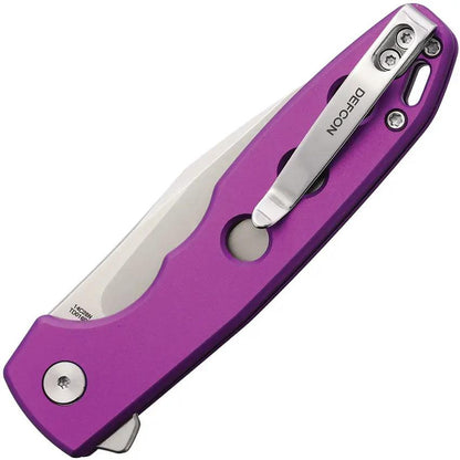 Defcon Ghost Button Lock Folding Knife - Purple Aluminum Handle, Satin 14C28N Blade by Defcon