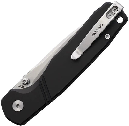 Defcon Delta Button Lock Knife - Satin 14C28N Sandvik Stainless Recurve Blade Black Aluminum Handle by Defcon