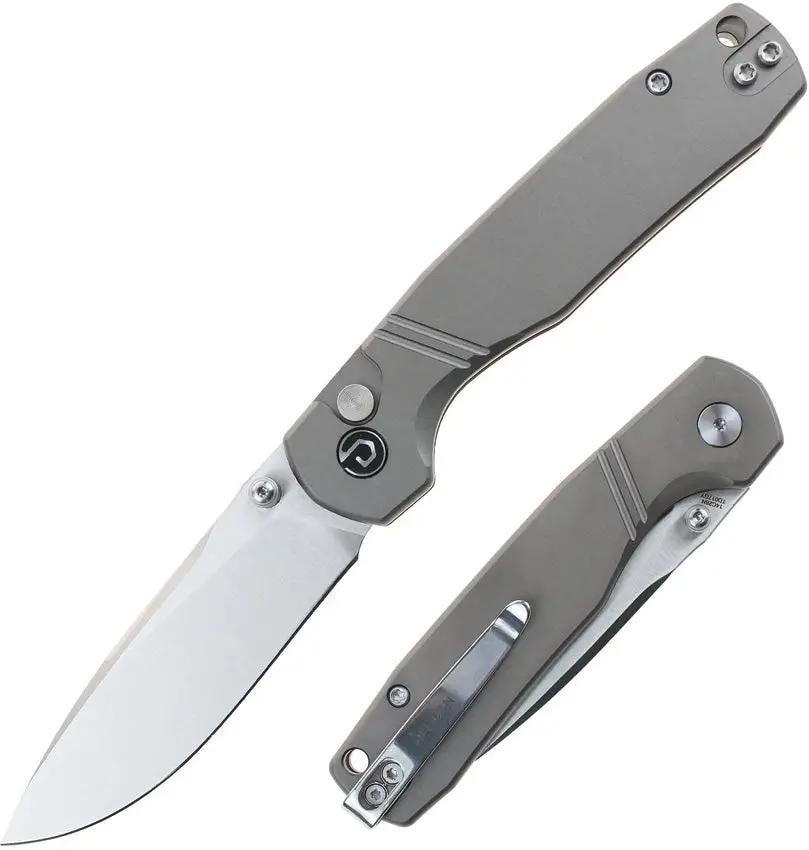 Defcon Delta Button Lock Gray TD017GY - 3 Inch Satin 14C28N Recurve Blade And Aluminum Handle by Defcon