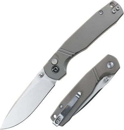 Defcon Delta Button Lock Gray TD017GY - 3 Inch Satin 14C28N Recurve Blade And Aluminum Handle by Defcon