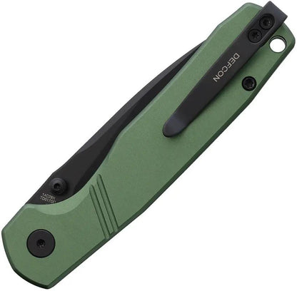 Defcon Delta Button Lock Folding Knife - OD Green Aluminum Handle and Recurve 14C28N Blade by Defcon