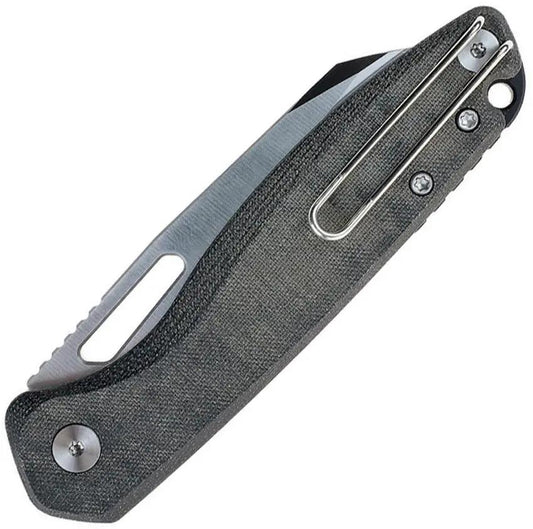 Defcon Warhawk Button Lock - Black Micarta And G10 Handle, 3.0 Inch 14C28N Stainless Sheepsfoot Knife by Defcon