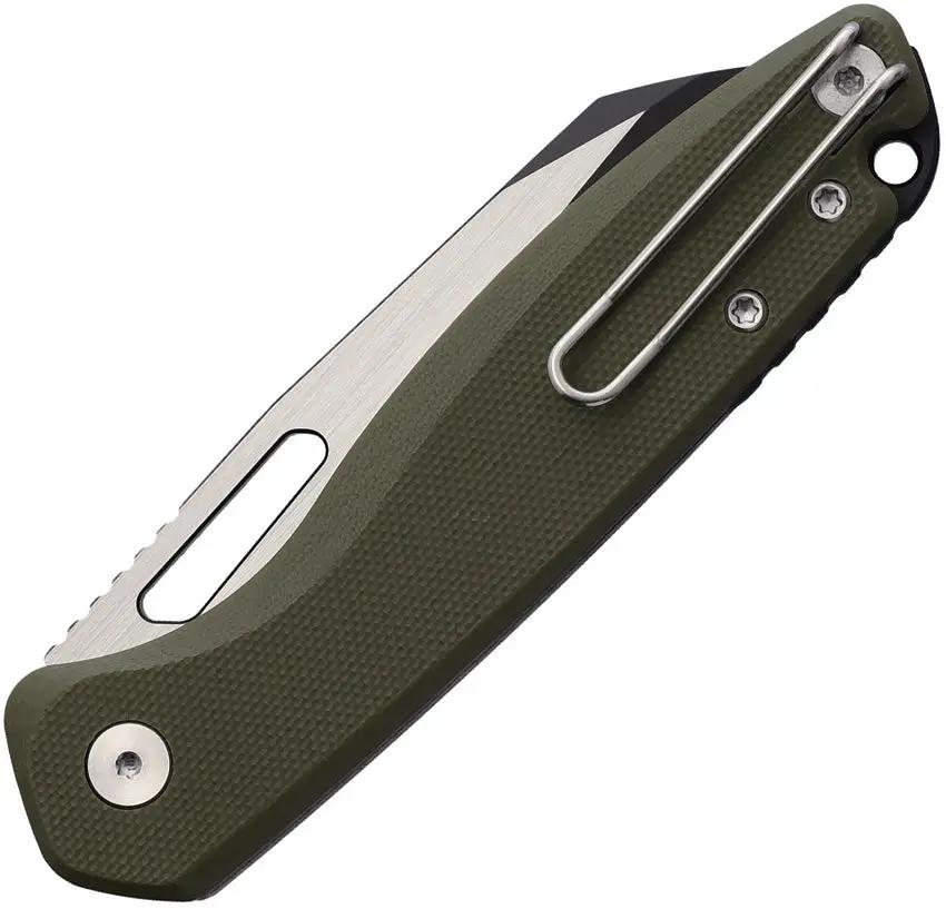 Defcon Warhawk Button Lock OD Mic TD020OD - Olive Drab Micarta Handle, 3 Inch Two-Tone 14C28N Blade by Defcon