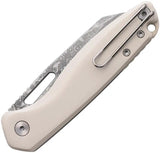 Defcon Warhawk Button Lock Knife White PEEK Handle With Blue Jewel Inlay Damascus Steel Sheepsfoot Blade by Defcon