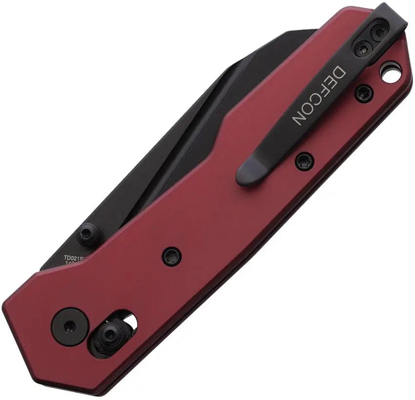 Defcon Axis Lock Dark Red TD021PP - 14C28N Stainless Reverse Tanto Blade, Anodized Aluminum Handle, Thumb Stud by Defcon