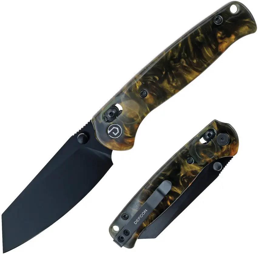 Defcon Artifact Axis Lock Knife - Black And Gold Marble Resin Handle 4 Inch Closed by Defcon