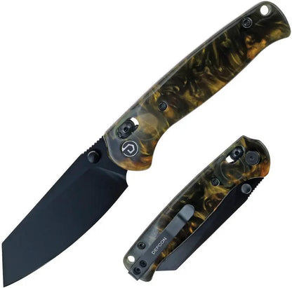 Defcon Artifact Axis Lock Knife - Black And Gold Marble Resin Handle 4 Inch Closed by Defcon