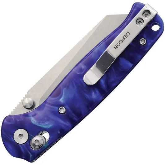Defcon Artifact Axis Lock Knife - Blue Resin Handle With Satin 14C28N Sandvik Blade, 4 Inch Closed by Defcon