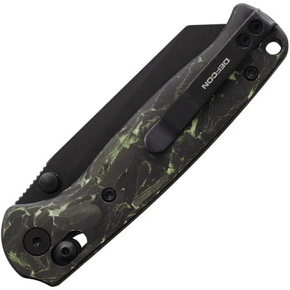 Defcon Artifact Axis Lock Green Knife - 4in Closed, 3.25in Black Finish 14C28N Sandvik Blade, Green Carbon Fiber Handle by Defcon
