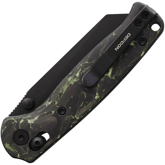 Defcon Artifact Axis Lock Green Knife - 4in Closed, 3.25in Black Finish 14C28N Sandvik Blade, Green Carbon Fiber Handle by Defcon