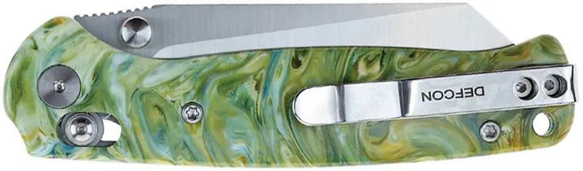 Defcon Artifact Axis Lock Knife - Green Gold Marble Epoxy Handle With 3.25 Inch 14C28N Sandvik Blade by Defcon