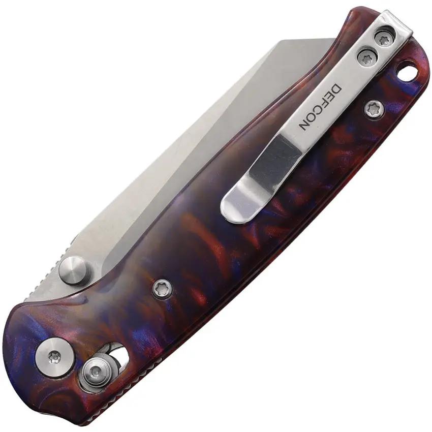 Defcon Artifact Axis Lock - Pink Blue Resin Handle, Satin 14C28N Stainless Blade by Defcon