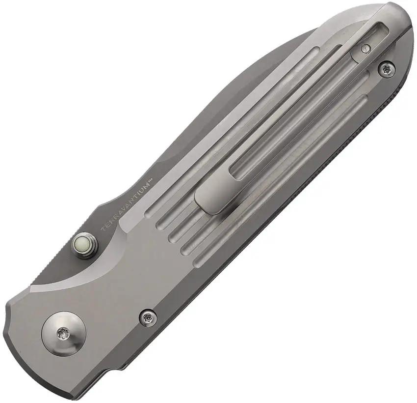 Terrain 365 Invictus Button Lock - Terravantium Dendritic Cobalt Blade, Gray Titanium Handle by Terrain 365