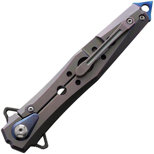 Defcon JK Series Stilleto Framelock TF4392-1 - Damascus Blade Blue Titanium Handle Glass Breaker by Defcon