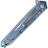 Defcon Peregrine Framelock - Blue Titanium Handle Damascus Blade 10Cr15CoMoV With Extended Tang And Pocket Clip by Defcon