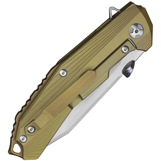 Defcon Atlas Framelock Gold TF 5344-2 - Gold Titanium Handle With Carbon Fiber Inlay And S35VN Satin Tanto Blade by Defcon
