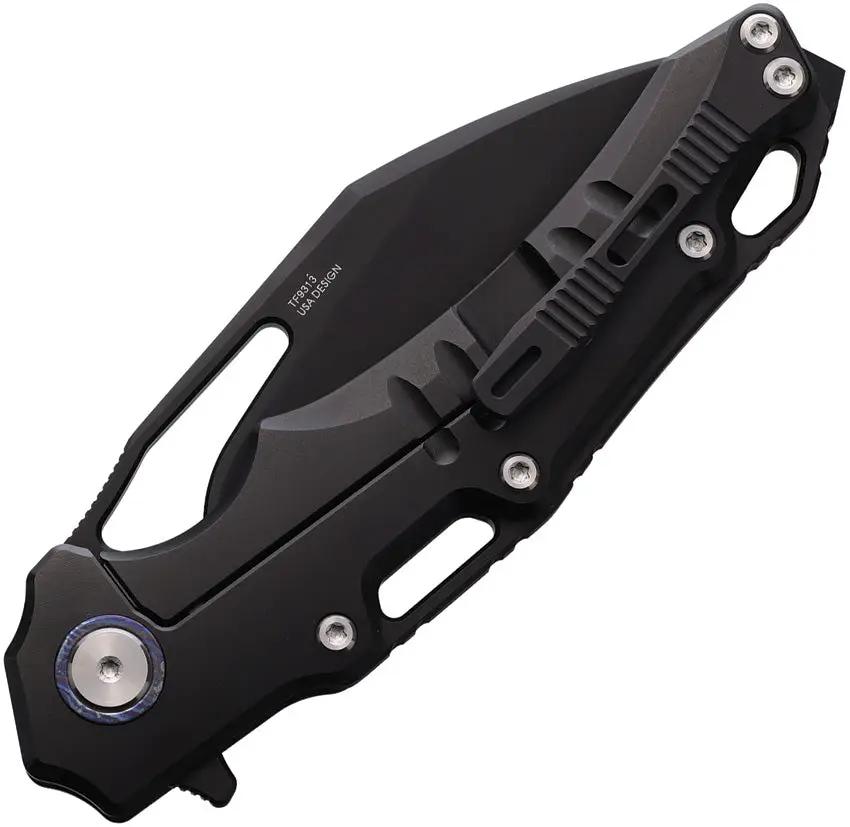 Defcon Gravity Framelock Knife - M390 Blade Damascus Inlay Black Titanium Glass Breaker by Defcon